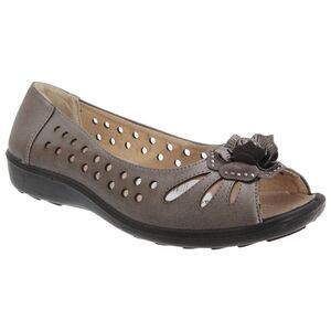 Boulevard Womens/Ladies Punched Open Toe Flower Casual Shoes / Pewter